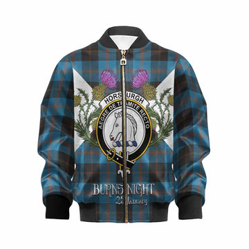 Horsburgh Tartan Family Crest Kid Bomber Jacket Scottish Burns Night Thistle Floral
