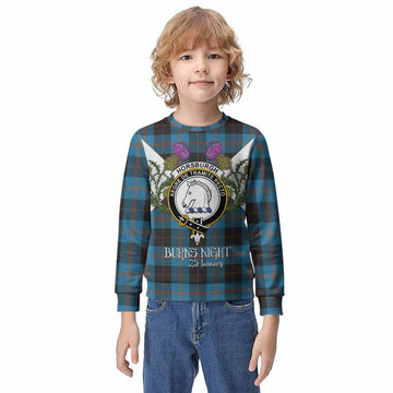 Horsburgh Tartan Family Crest Kid Knitted Sweatshirt Scottish Burns Night Thistle Floral