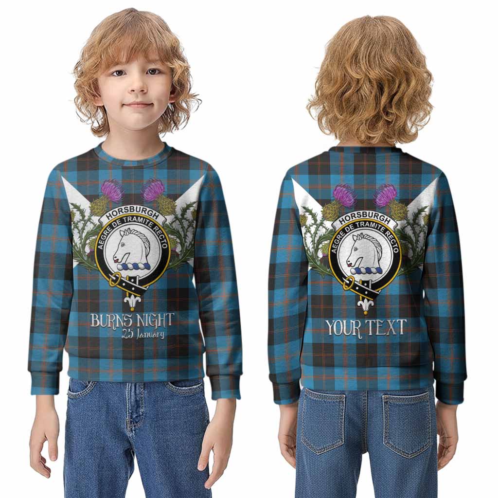 Horsburgh Tartan Family Crest Kid Knitted Sweatshirt Scottish Burns Night Thistle Floral