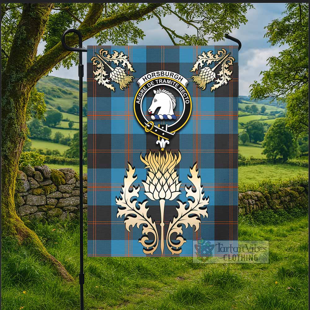 Horsburgh Tartan Garden Flag with Golden Regal Scottish Thistle Emblem - Tartan Vibes Clothing