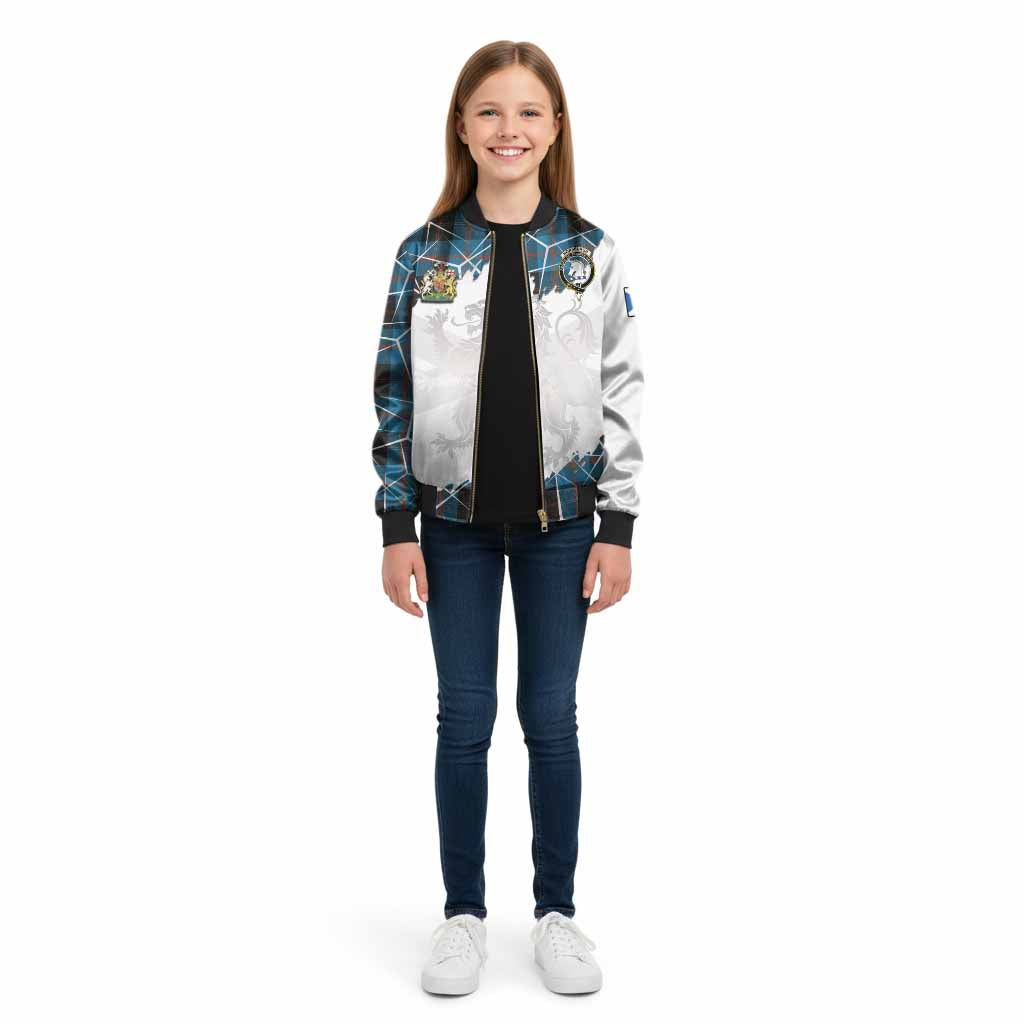 Horsburgh Tartan Kid Bomber Jacket with Family Crest and Lion Rampant Grunge Style