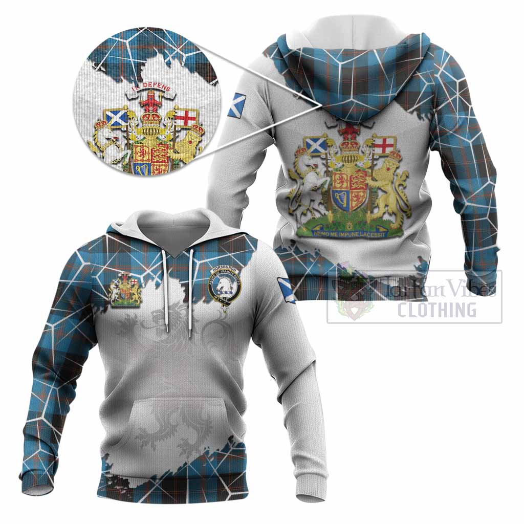 Horsburgh Tartan Knitted Hoodie with Family Crest and Lion Rampant Grunge Style