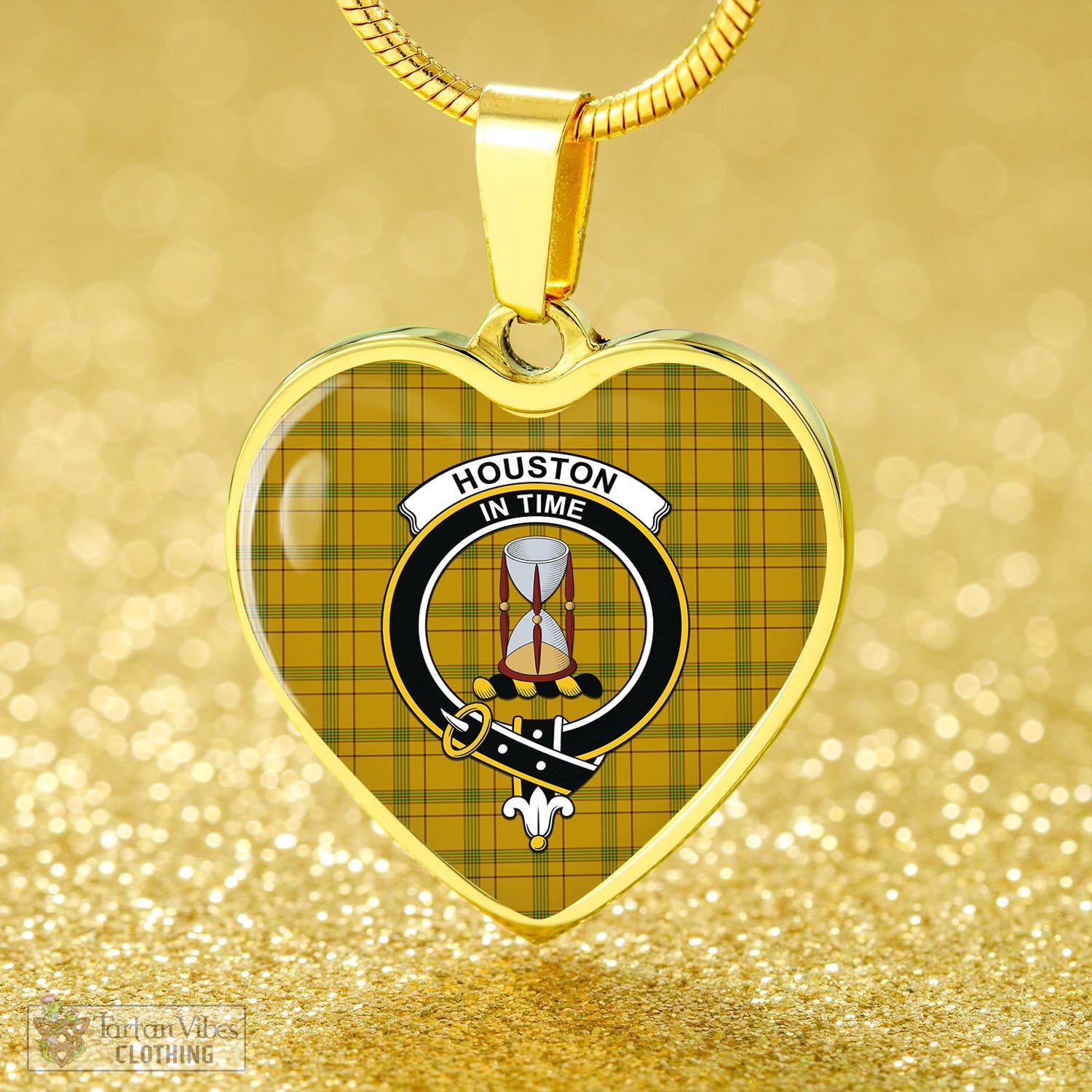 Houston Tartan Heart Necklace with Family Crest - Tartan Vibes Clothing