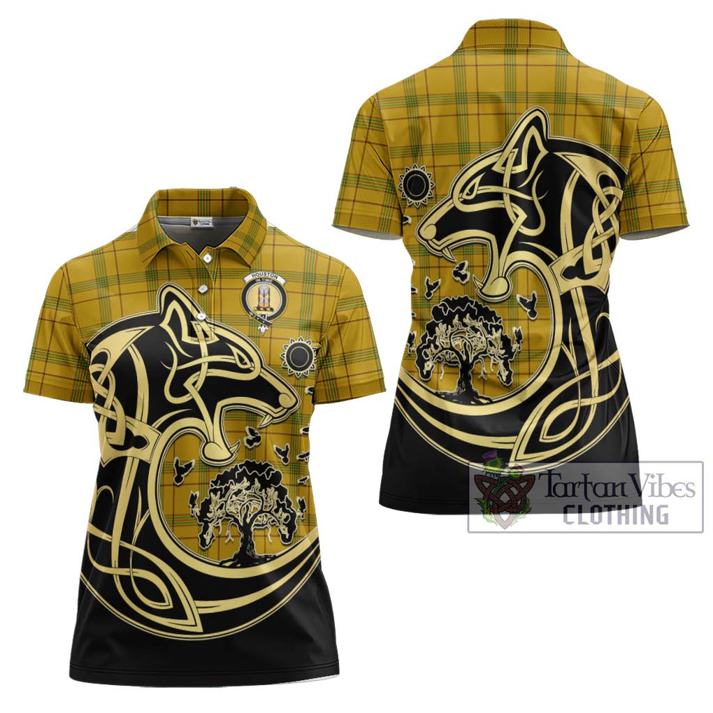 Houston Tartan Women's Polo Shirt with Family Crest Celtic Wolf Style Women - Tartan Vibes Clothing
