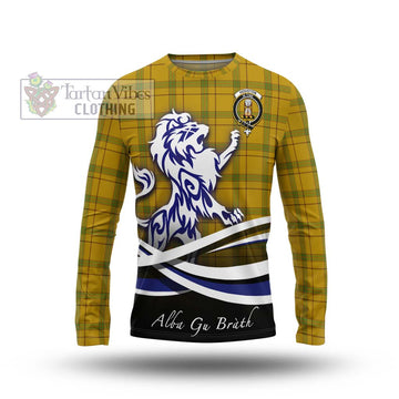 Houston Tartan Long Sleeve T-Shirt with Alba Gu Brath Regal Lion Emblem Unisex - Tartan Vibes Clothing