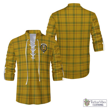 Houston Tartan Men's Scottish Traditional Jacobite Ghillie Kilt Shirt with Family Crest