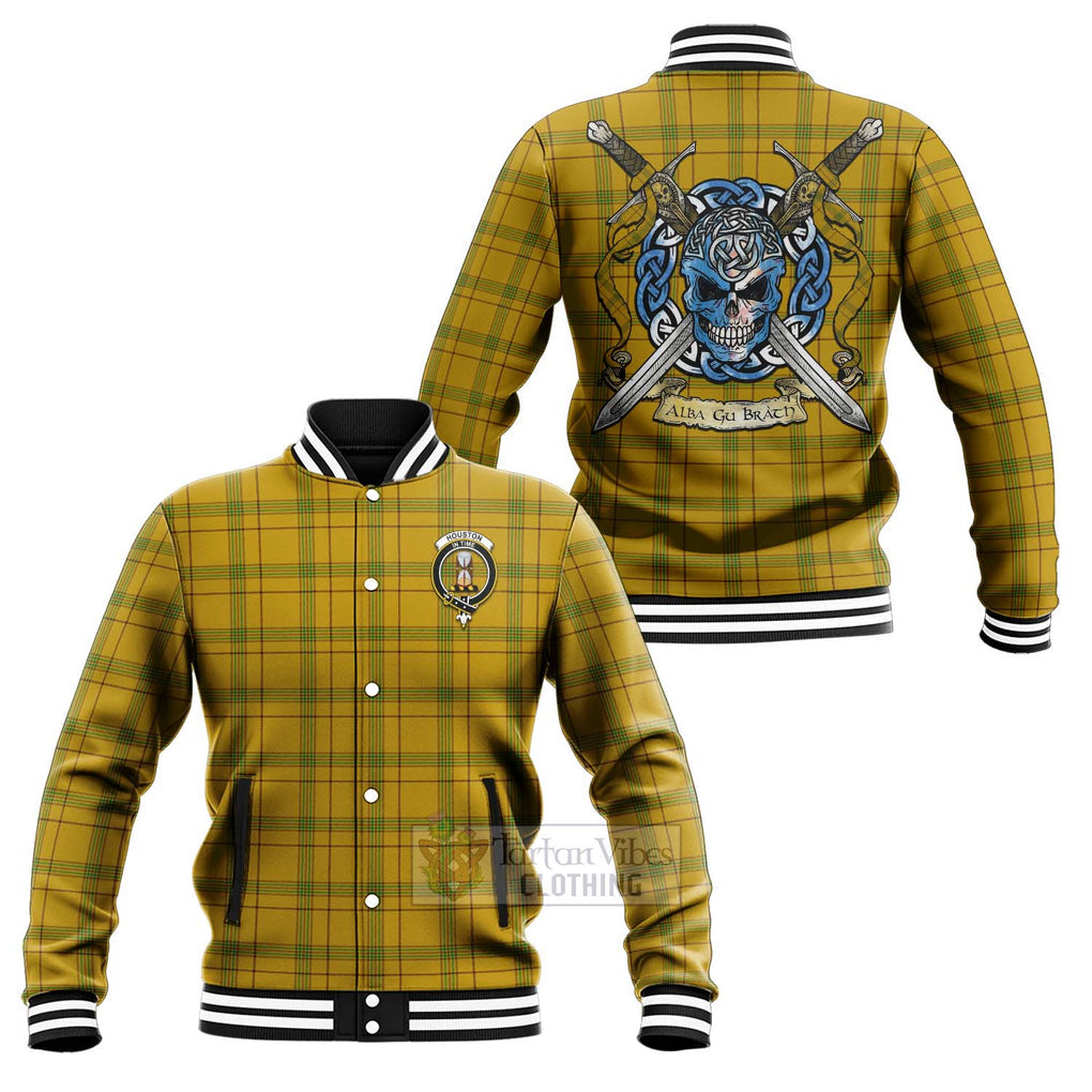 Houston Tartan Baseball Jacket with Family Crest Celtic Skull Style Unisex - Tartan Vibes Clothing