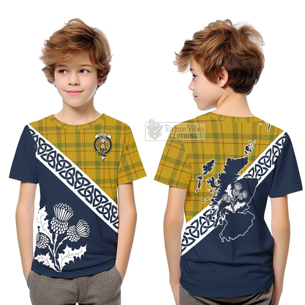 Houston Tartan Kid T-Shirt Featuring Thistle and Scotland Map Youth XL Size14 - Tartan Vibes Clothing