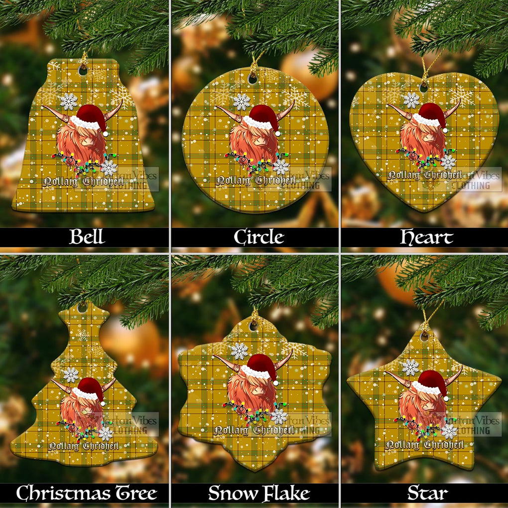 Houston Tartan Christmas Ceramic Ornaments with Twinkle Highland Cattle Ceramic - Tartan Vibes Clothing