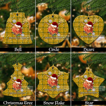 Houston Tartan Christmas Ceramic Ornaments with Twinkle Highland Cattle Ceramic - Tartan Vibes Clothing