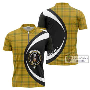 Houston Tartan Zipper Polo Shirt with Family Crest Circle Style Unisex - Tartan Vibes Clothing