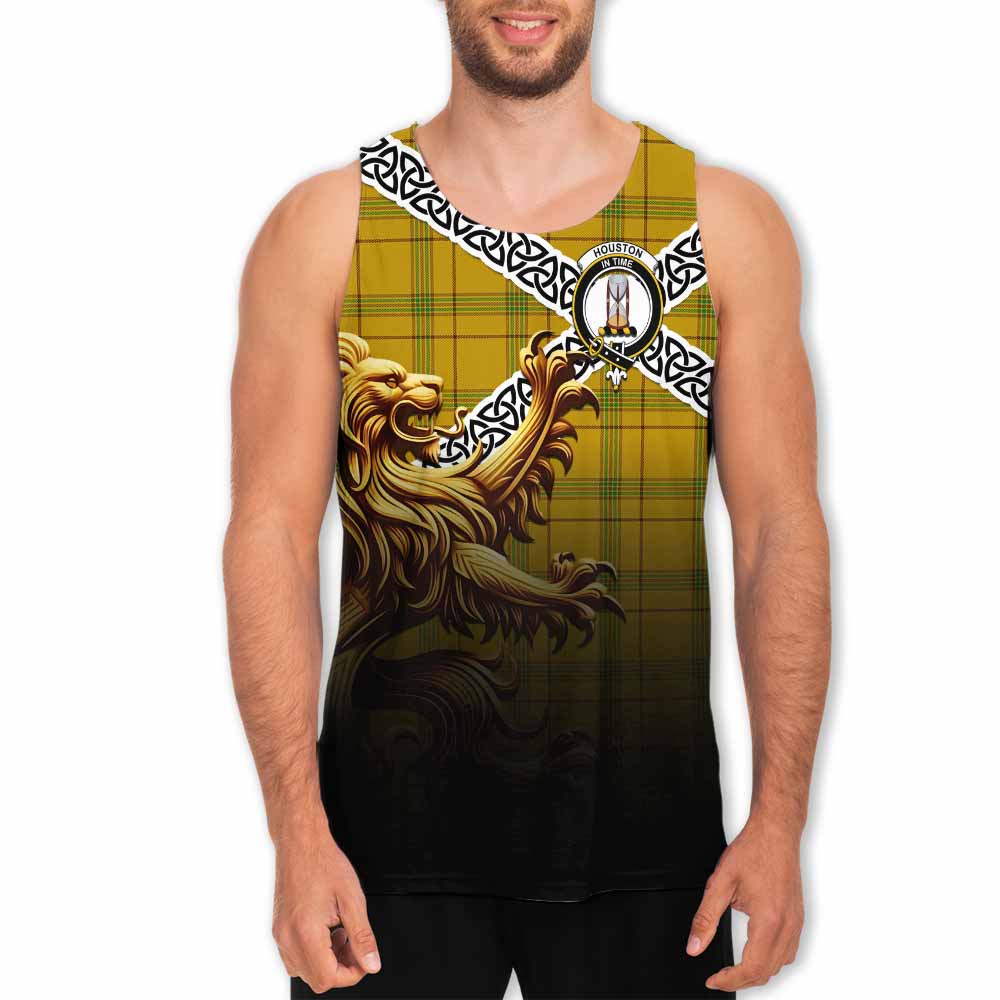 Houston Crest Tartan Men's Tank Top with Golden Lion Emblem Celtic Style Men - Tartan Vibes Clothing