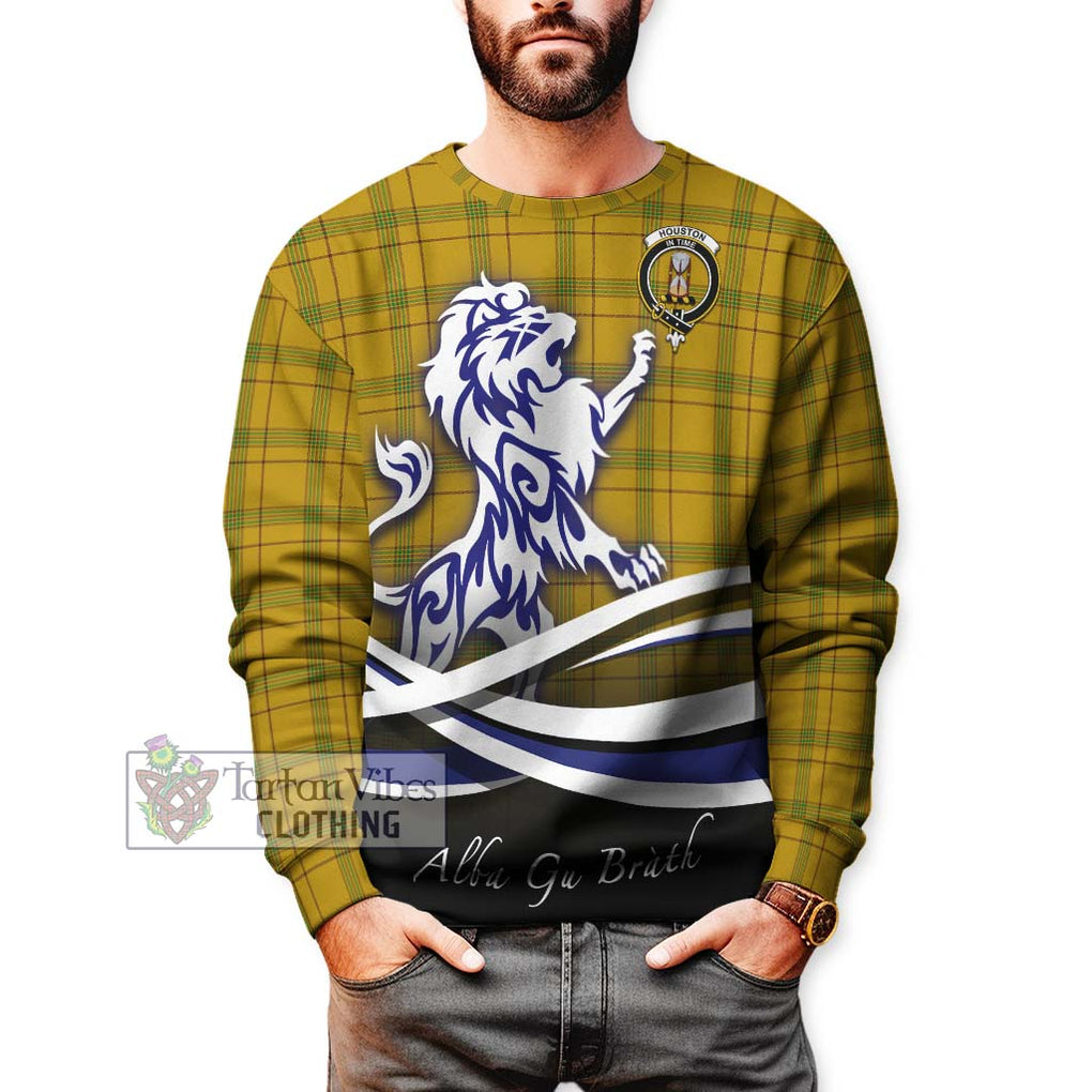 Houston Tartan Sweatshirt with Alba Gu Brath Regal Lion Emblem Unisex - Tartan Vibes Clothing