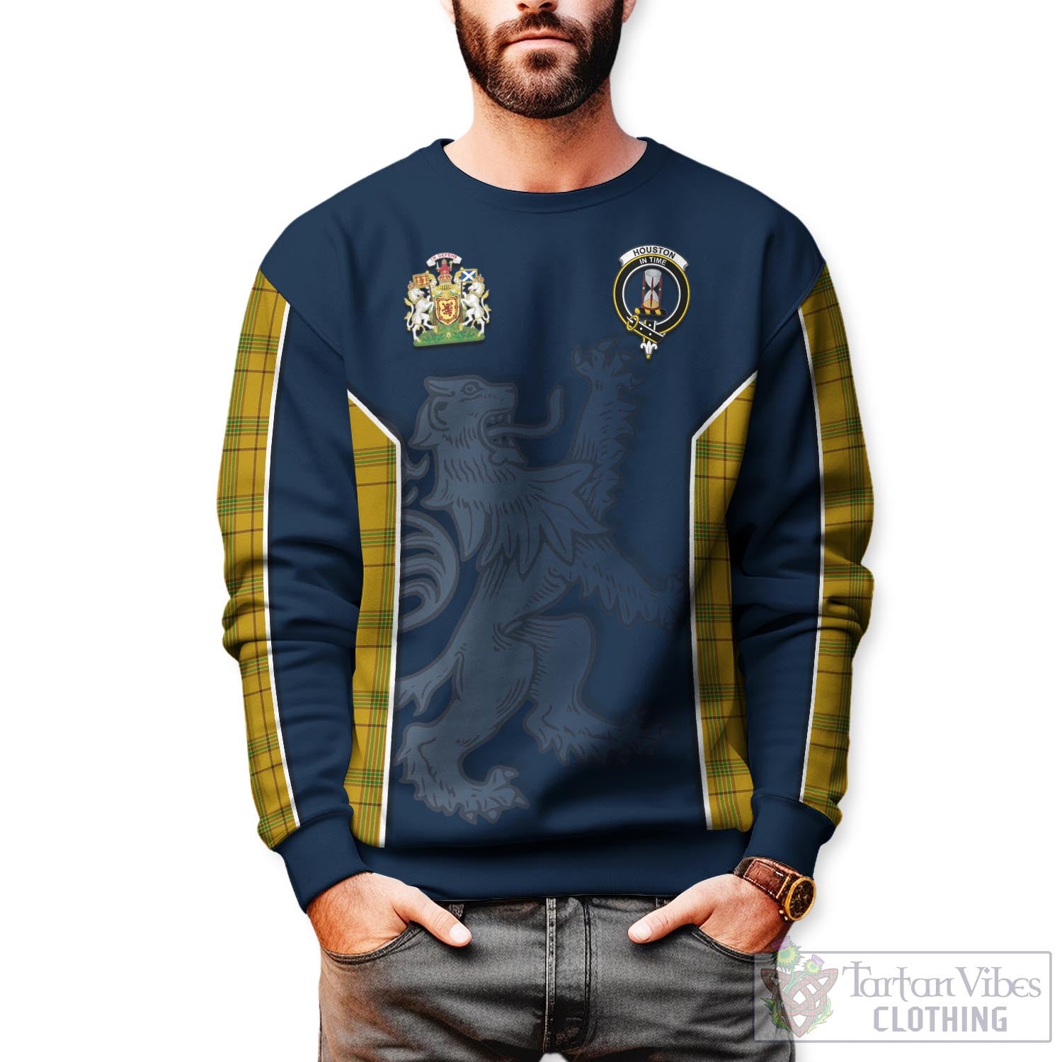 Tartan Vibes Clothing Houston Tartan Sweater with Family Crest and Lion Rampant Vibes Sport Style