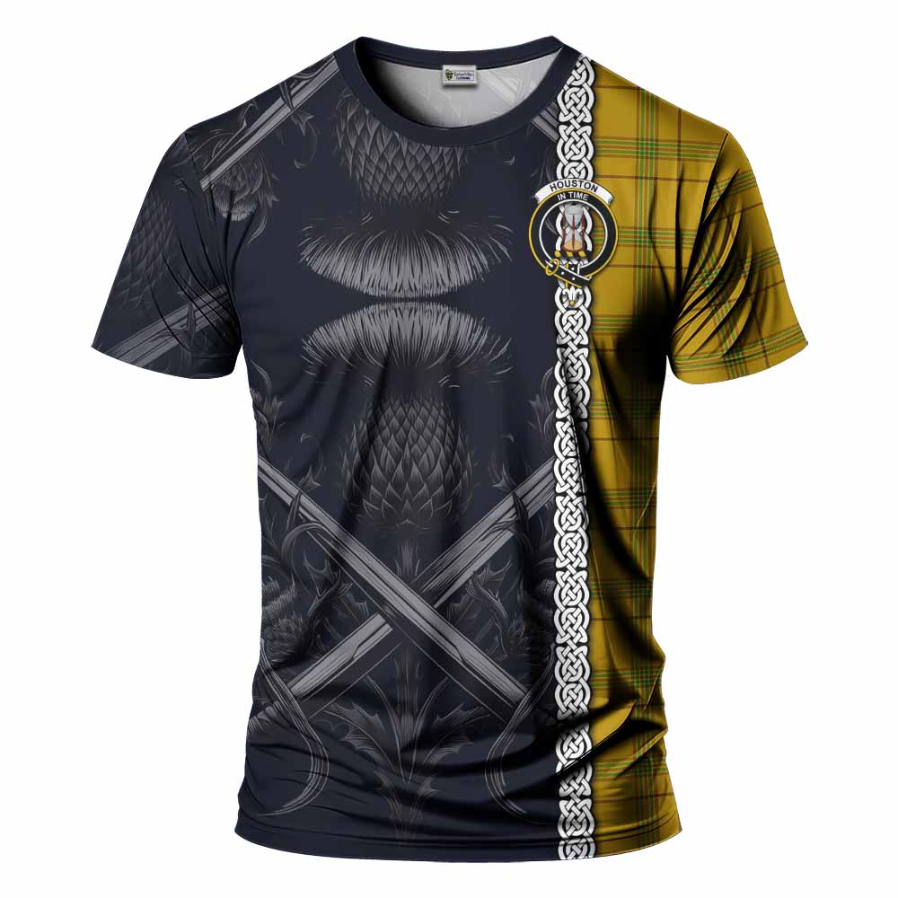 Houston Tartan T-Shirt with Family Crest Cross Sword Thistle Celtic Vibes Kid's Shirt - Tartan Vibes Clothing