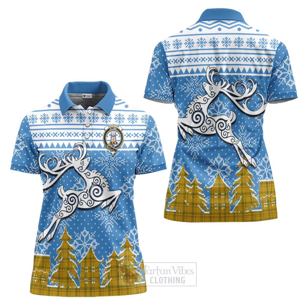 Houston Clan Christmas Women's Polo Shirt Celtic Reindeer Style Women - Tartan Vibes Clothing