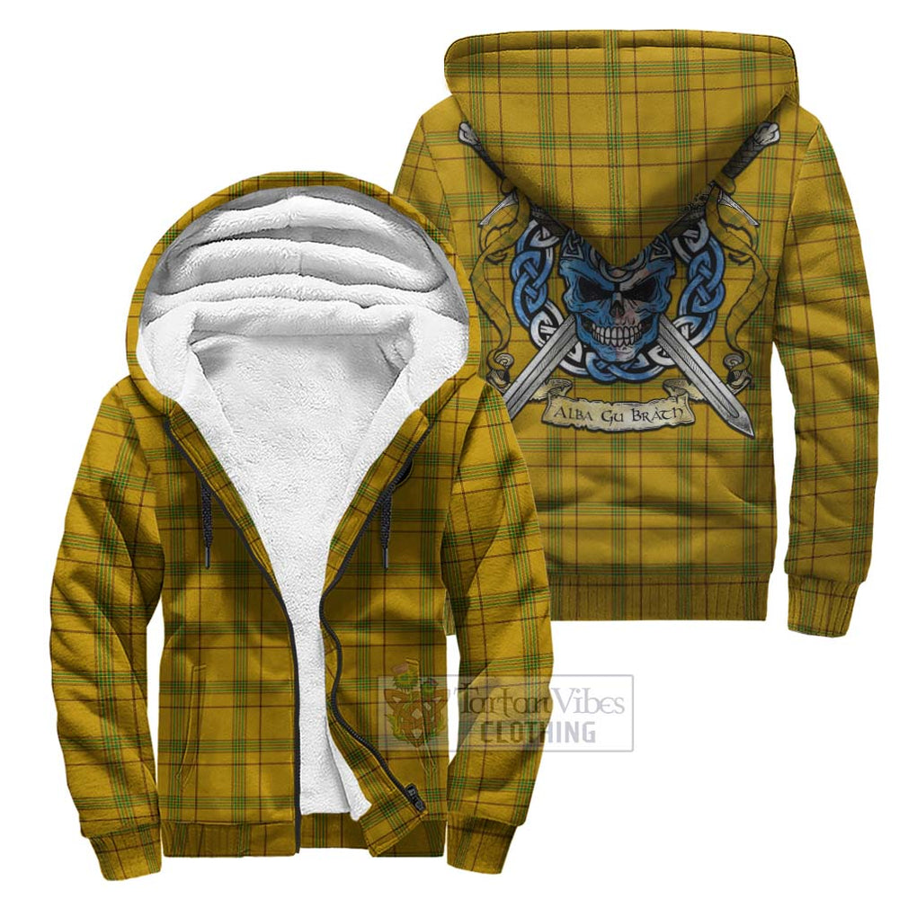 Houston Tartan Sherpa Hoodie with Family Crest Celtic Skull Style Unisex S - Tartan Vibes Clothing