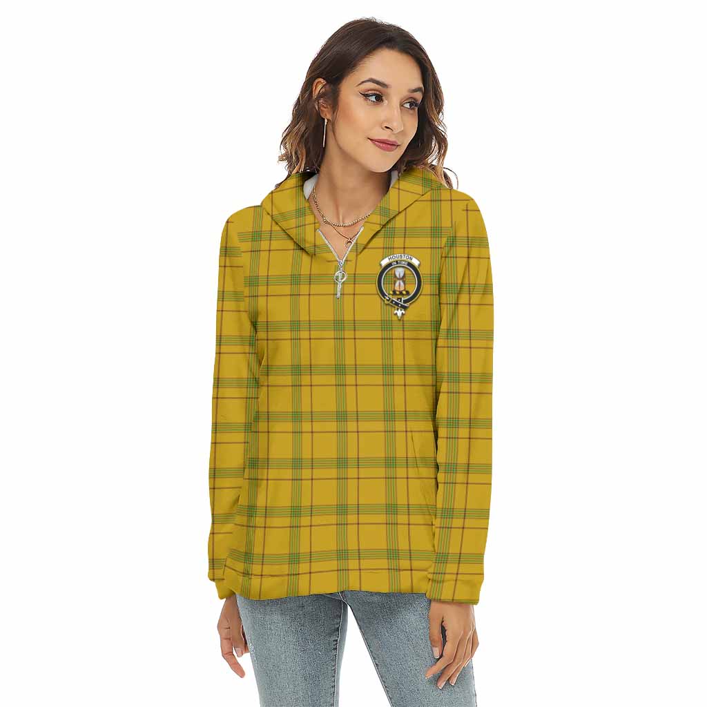 Houston Tartan Women's Borg Fleece Hoodie with Half Zip with Family Crest Female - Tartan Vibes Clothing