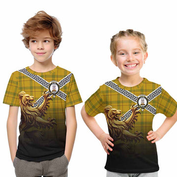 Houston Crest Tartan Kid T-Shirt with Golden Lion Emblem Celtic Style Youth XL Size14 - Tartan Vibes Clothing