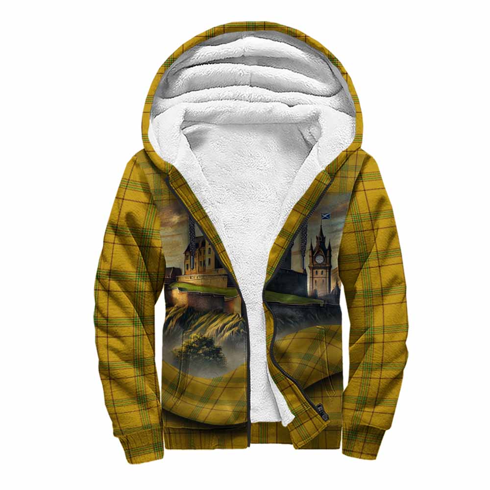 Houston Tartan Family Crest Sherpa Hoodie with Scottish Ancient Castle Style Unisex S - Tartan Vibes Clothing