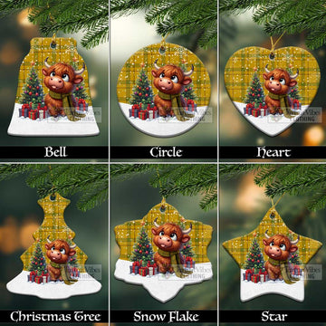 Houston Tartan Christmas Ceramic Ornament with Adorable Highland Coo Ceramic - Tartan Vibes Clothing