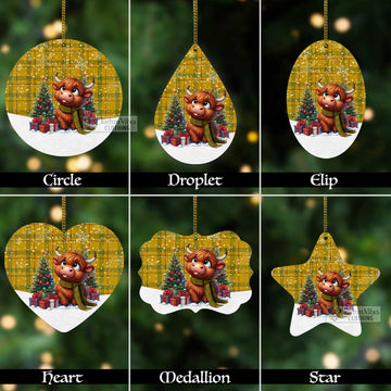Houston Tartan Christmas Aluminium Ornament with Adorable Highland Coo Aluminium - Tartan Vibes Clothing