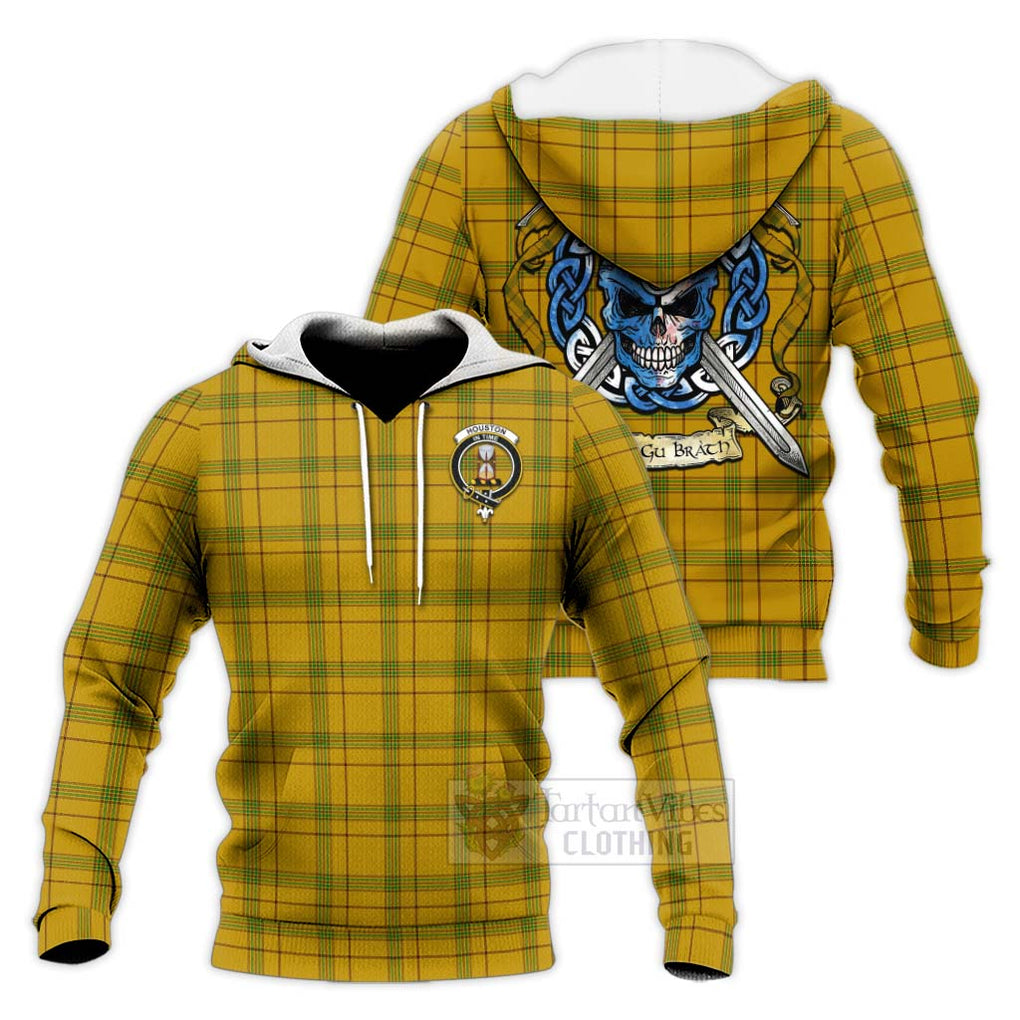 Houston Tartan Knitted Hoodie with Family Crest Celtic Skull Style Unisex Knitted Pullover Hoodie - Tartan Vibes Clothing