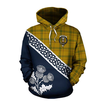 Houston Tartan Cotton Hoodie Featuring Thistle and Scotland Map Pullover Hoodie XS - Tartan Vibes Clothing