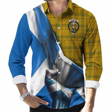Houston Tartan Long Sleeve Button Shirt with Family Crest Scotland Patriotic Style Men's Shirt S - Tartan Vibes Clothing