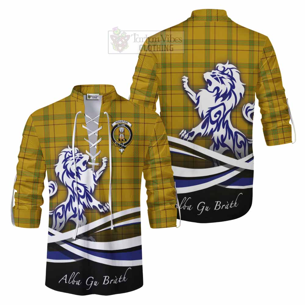 Houston Tartan Ghillie Kilt Shirt with Alba Gu Brath Regal Lion Emblem Men - Tartan Vibes Clothing