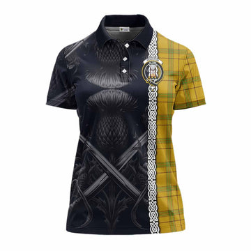 Houston Tartan Women's Polo Shirt with Family Crest Cross Sword Thistle Celtic Vibes Women - Tartan Vibes Clothing