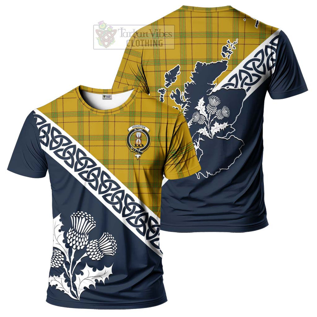 Houston Tartan T-Shirt Featuring Thistle and Scotland Map Kid's Shirt - Tartanvibesclothing Store