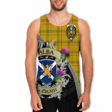 Tartan Vibes Clothing Houston Tartan Family Crest Men's Tank Top Lion Rampant Royal Thistle Shield Celtic Inspired