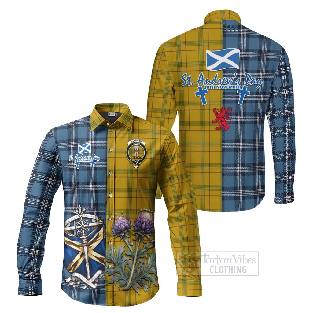 Houston Tartan Long Sleeve Button Shirt Happy St. Andrew's Day Half Tartan Style Men's Shirt S - Tartan Vibes Clothing