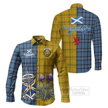Houston Tartan Long Sleeve Button Shirt Happy St. Andrew's Day Half Tartan Style Men's Shirt S - Tartan Vibes Clothing
