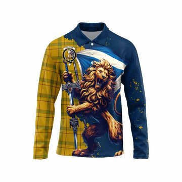 Houston Tartan Family Crest Long Sleeve Polo Shirt with Scottish Majestic Lion Unisex - Tartan Vibes Clothing