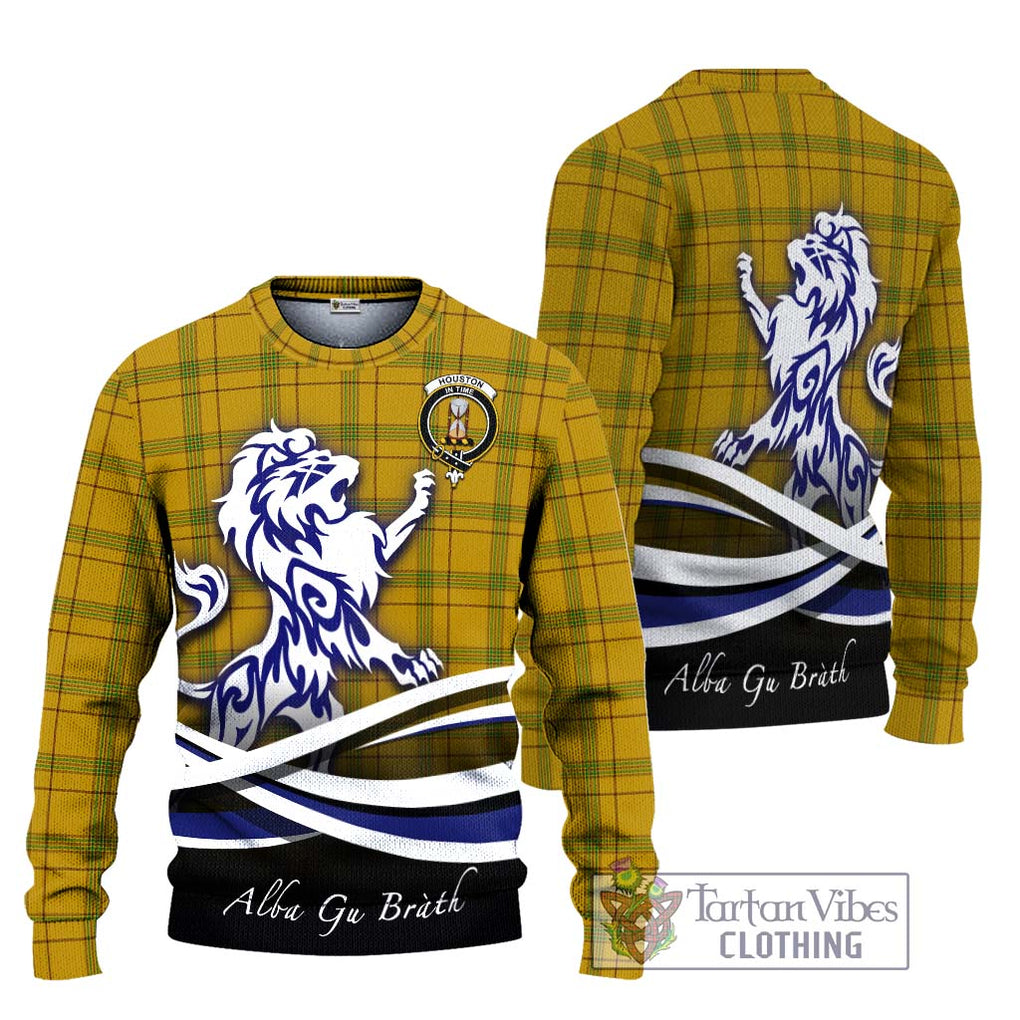 Houston Tartan Ugly Sweater with Alba Gu Brath Regal Lion Emblem Unisex - Tartan Vibes Clothing