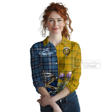 Houston Tartan Women's Casual Shirt Happy St. Andrew's Day Half Tartan Style Female - Tartan Vibes Clothing