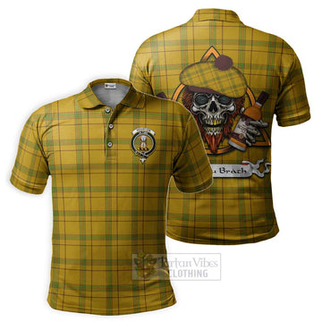 Houston Tartan Polo Shirt with Family Crest and Bearded Skull Holding Bottles of Whiskey Kid - Tartan Vibes Clothing