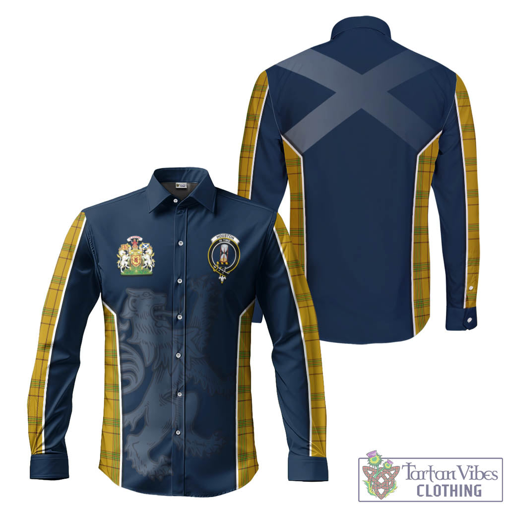 Tartan Vibes Clothing Houston Tartan Long Sleeve Button Up Shirt with Family Crest and Lion Rampant Vibes Sport Style