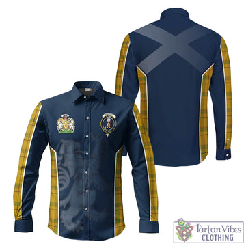 Houston Tartan Long Sleeve Button Up Shirt with Family Crest and Lion Rampant Vibes Sport Style Men's Shirt - Tartan Vibes Clothing