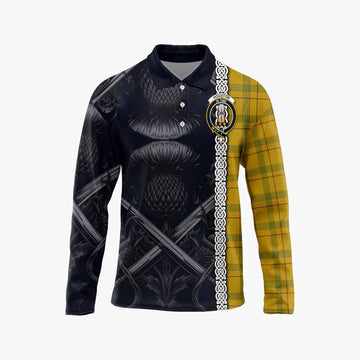 Houston Tartan Long Sleeve Polo Shirt with Family Crest Cross Sword Thistle Celtic Vibes Unisex - Tartan Vibes Clothing