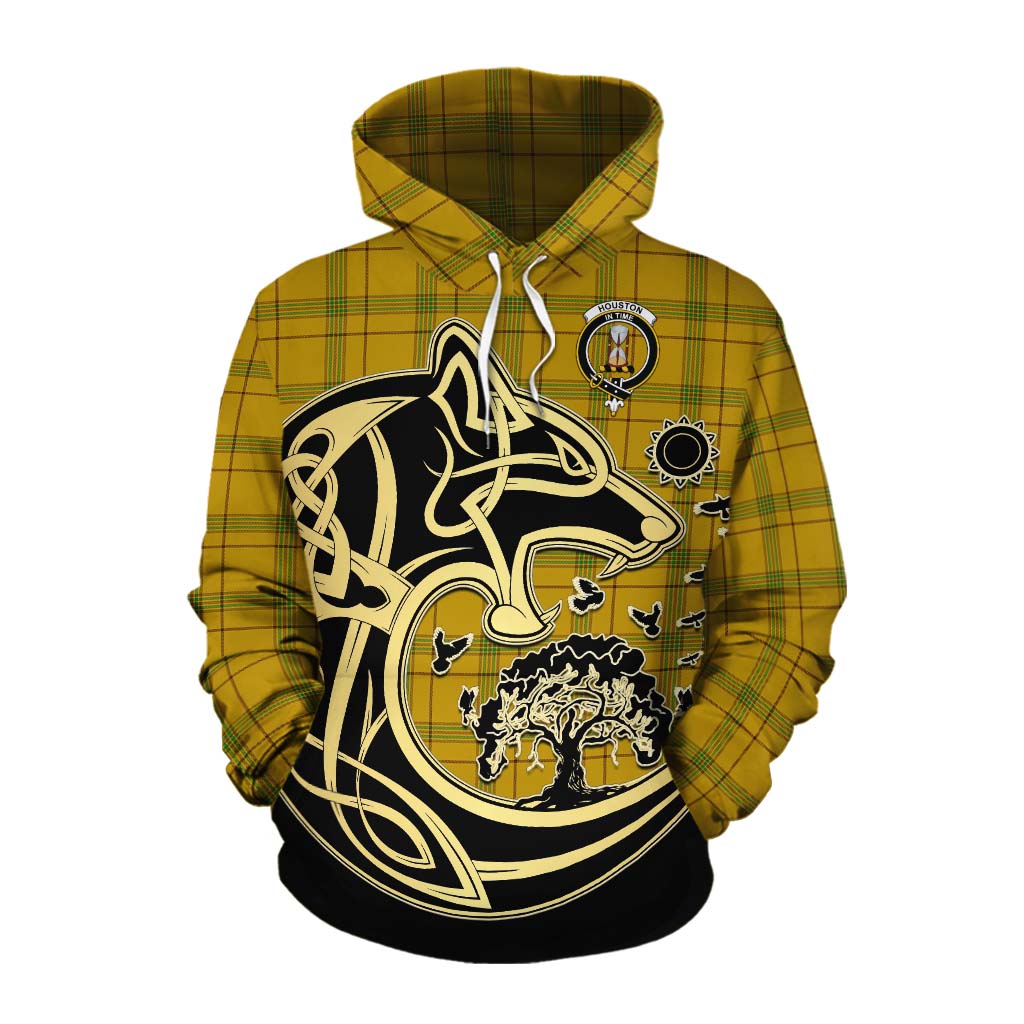 Houston Tartan Cotton Hoodie with Family Crest Celtic Wolf Style Pullover Hoodie XS - Tartan Vibes Clothing