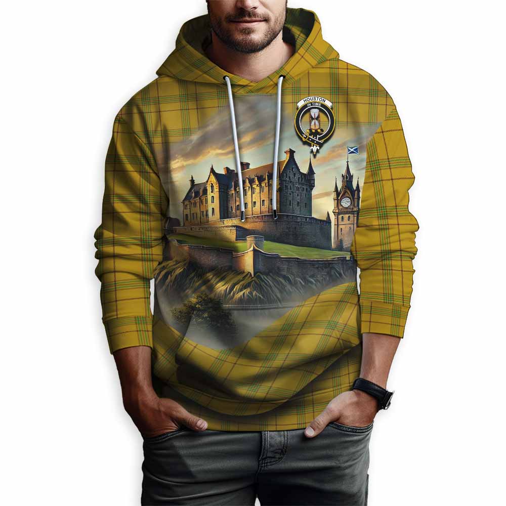 Houston Tartan Family Crest Hoodie with Scottish Ancient Castle Style Pullover Hoodie - Tartan Vibes Clothing