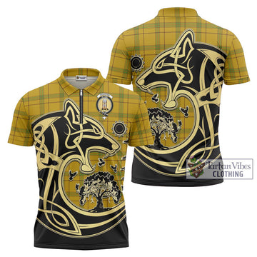 Houston Tartan Zipper Polo Shirt with Family Crest Celtic Wolf Style Unisex - Tartan Vibes Clothing