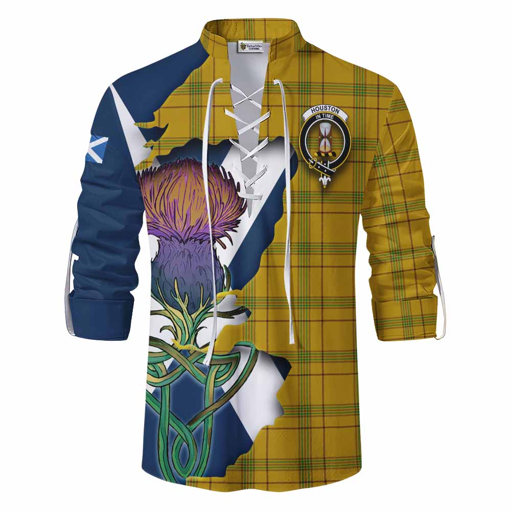 Houston Tartan Family Crest Ghillie Kilt Shirt Scottish Thistle Celtic Inspired Men - Tartan Vibes Clothing