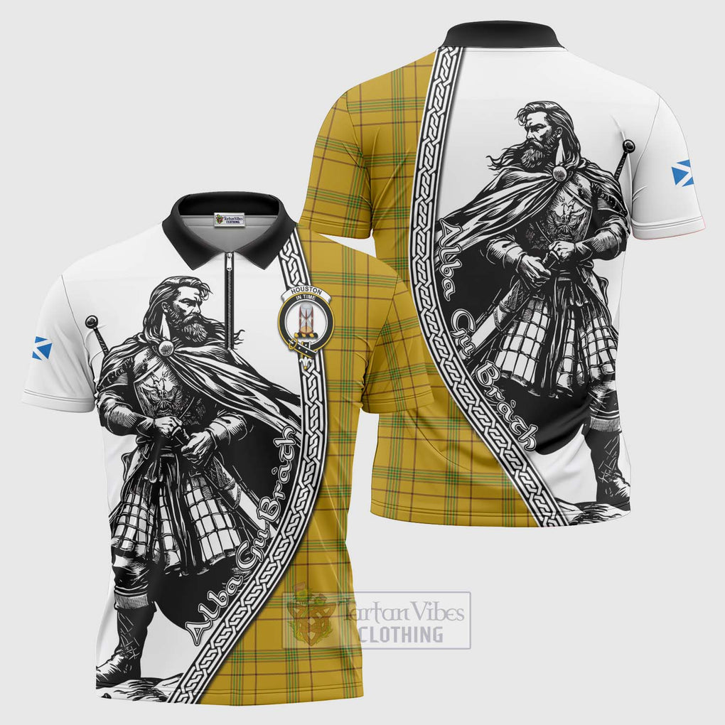 Houston Tartan Clan Crest Zipper Polo Shirt with Highlander Warrior Celtic Style Unisex - Tartan Vibes Clothing