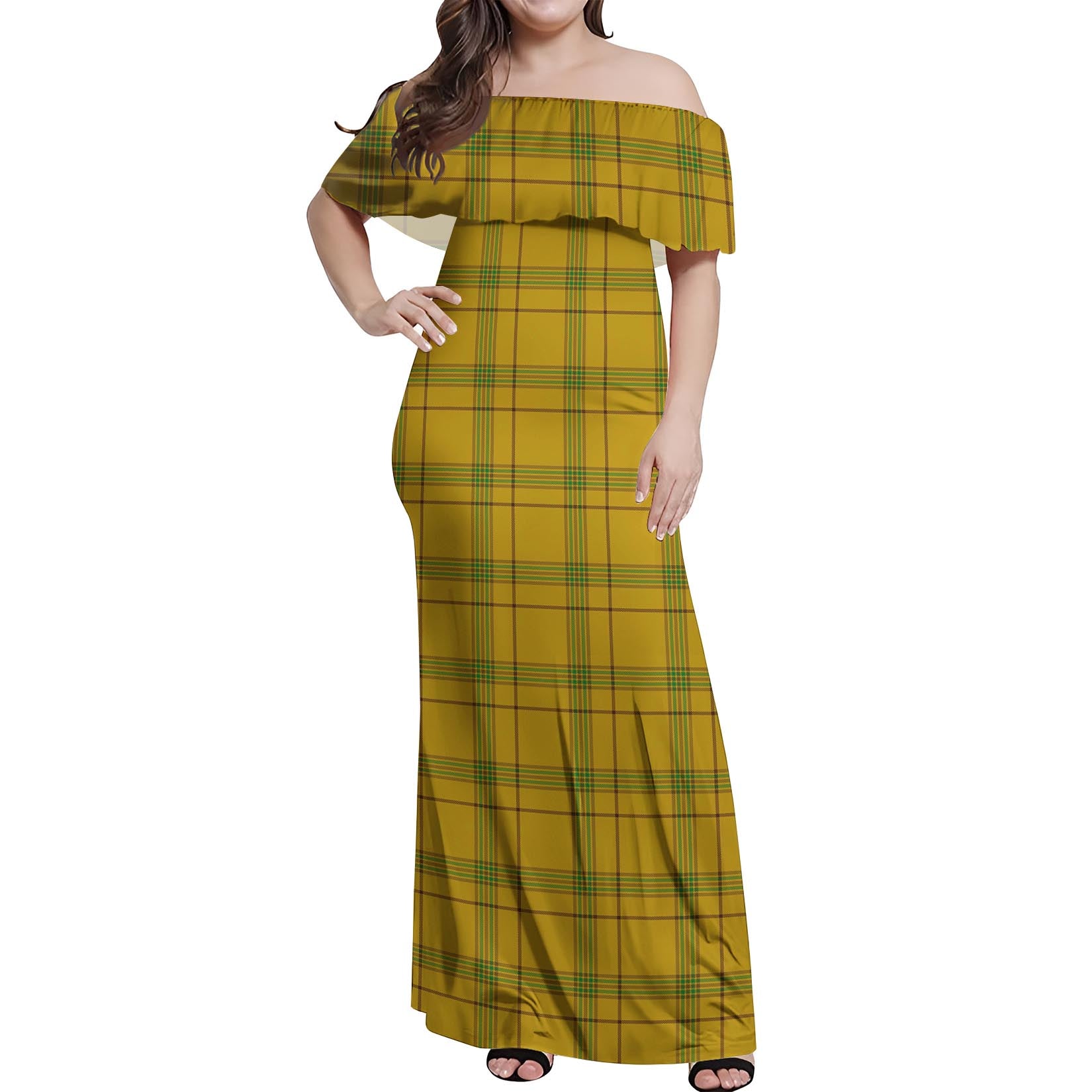 Houston Tartan Off Shoulder Long Dress Women's Dress - Tartan Vibes Clothing