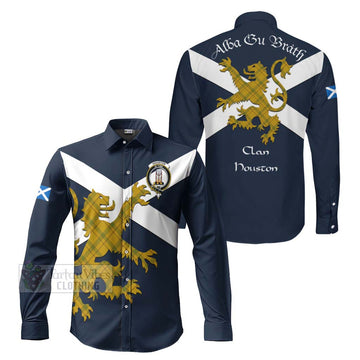 Houston Tartan Lion Rampant Long Sleeve Button Shirt Proudly Display Your Heritage with Alba Gu Brath and Clan Name Men's Shirt S - Tartan Vibes Clothing