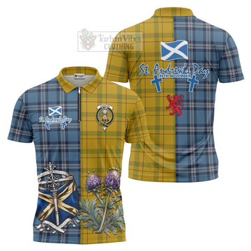 Houston Tartan Zipper Polo Shirt Happy St. Andrew's Day Half Tartan Style Unisex - Tartan Vibes Clothing